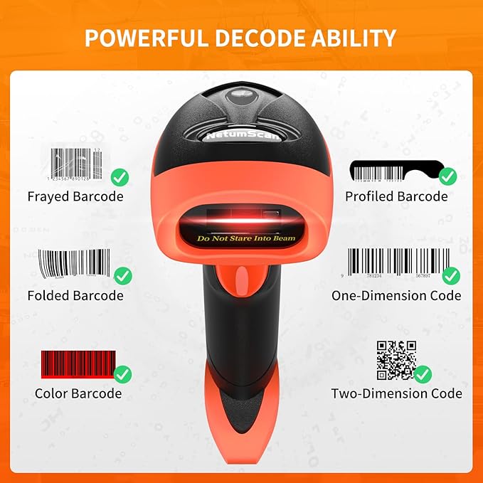 Handheld USB Barcode Scanner Reader for Computers, NetumScan Handheld Wired Automatic 1D 2D Image QR Bar Code Scanners for Mobile Payment, Store, Supermarket, Warehouse