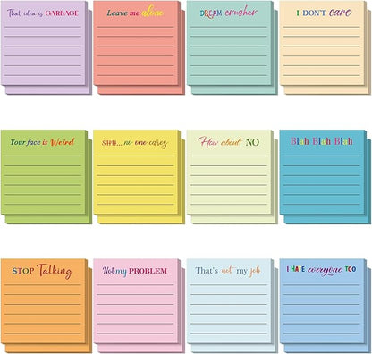 Yinder 24 Pcs Inspirational Sticky Notes with Lines Cute Motivational Sticky Notes Pad Employee Appreciation Gifts Bulk for Teacher Nurse Coworkers Office Supplies 3 x 3''(Light Color,Funny)