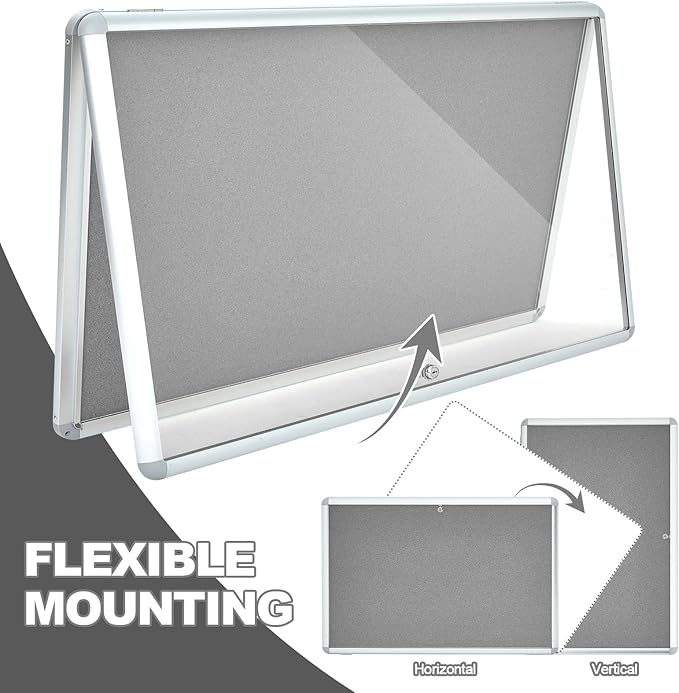 Geetery Enclosed Fabric Bulletin Board Tamperproof Lockable Noticeboard Fabric&Aluminium Frame Display Cases Wall-Mounted Display Case for School, Office - Secure,Durable Design(36 x 24 Inch,Gray)