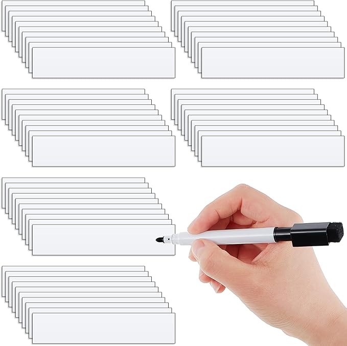 Deekin 60 Pack 2.36 x 0.51 Inches Magnetic Baseball Lineup Board Tabs White Magnetic Dry Erase Labels Write Wipe Magnet Strip for Dugout Name Tags Softball Line up Board Clipboard Calendar Home Office