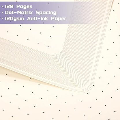 Dotted Journal/Notebook - Dot Grid Hard Cover Notebook, Premium Thick Paper with Fine Inner Pocket, Black Smooth Faux Leather, Pen Loop, 5.3'' x 8.26'' - Periwinkle