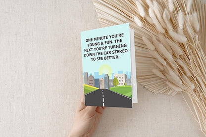One Minute Your Young and Fun Greeting Card - Funny Getting Older Happy Birthday Card Gift Idea for Men Women Him Her - Hilarious Old and Senile Sarcastic Joke Present for Mom Dad Grandma Grandpa