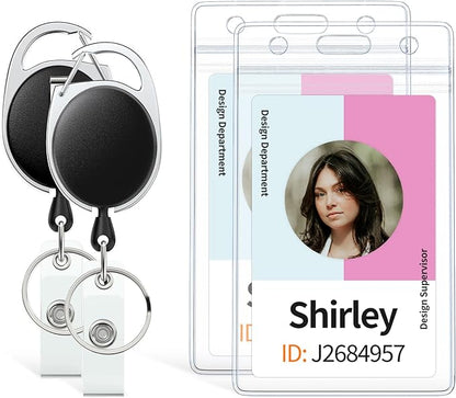 Uniclife 10 Pack Badge Holder Vertical Clear Plastic Case with Retractable Badge Reel Carabiner Clip Soft Waterproof Card Protector for IDs Credit Cards Proximity Cards Driver’s Licenses and Passes