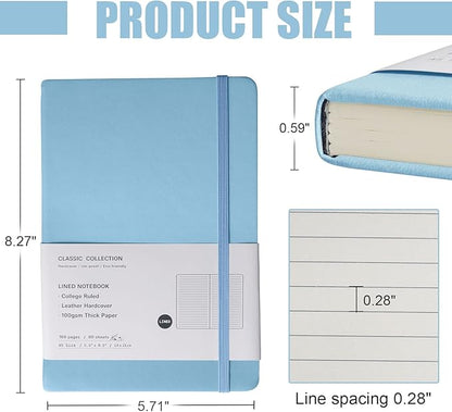 Lined Journal Notebook, 6Pack(sky blue), 160 Pages, Medium 5.7 inches x 8 inches - 100 gsm Thick Paper, Hardcover