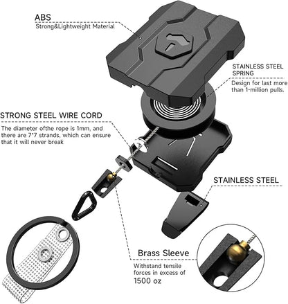 Retractable Keychain Badge Holder with Belt Clip, Heavy Duty Carabiner ID Badge Clip Reel, 32” Steel Retractable Cord, 10 oz Rebound，2 Pack Key Back