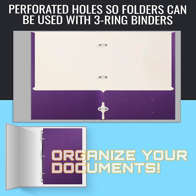 Better Office Products Two Pocket Portfolio Folders, 50-Pack, Purple, Letter Size Paper Folders, 50 Pieces, Purple