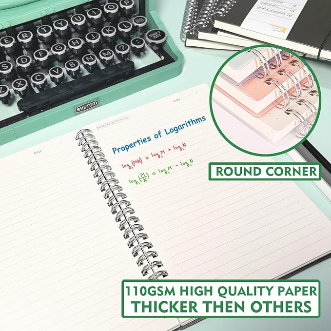 4 Pack Ruled Notebook, 5.9 x 8.3 Inches Spiral Notebooks for Work, School and Journal with 110 GSM Journal Ruled Paper, Large Notebook with 80 Sheets/160 Pages, Hardcover Ruled Journal Black