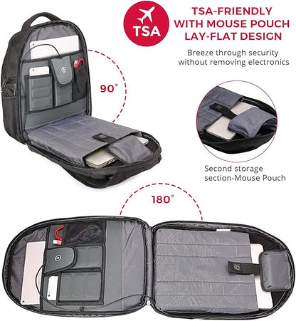 Swissdigital Design Large Travel Backpack For Men, TSA-Friendly Business Laptop Backpack, USB Charging Port，RFID Protection Tech Backpack Fits 15.6Inch Laptop (TERABYTE J16BTF-02) One Nation One World
