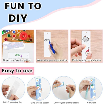 40Pcs Heat Transfer Sublimation Blank Metal Bookmark, Aluminum DIY Bookmarks with Colorful Tassels for Keychains Craft Projects Birthday Present Tags