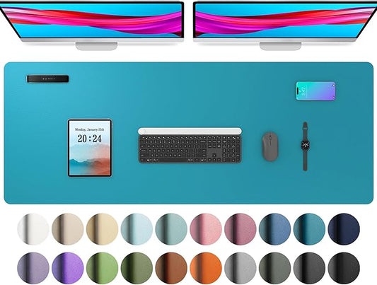 Aothia Leather Desk Pad Protector, Office Desk Mat, Large Mouse Pad, Non-Slip PU Leather Desk Blotter, Laptop Desk Pad, Waterproof Desk Writing Pad for Office and Home (48"x17", Turquoise)