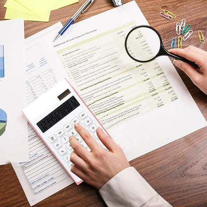 Pink Calculator, UPIHO Pink Office Supplies and Accessories, 10 Digits Solar Battery Basic Office Calculator, Dual Power Desktop Calculator with Large LCD Display, School Supplies