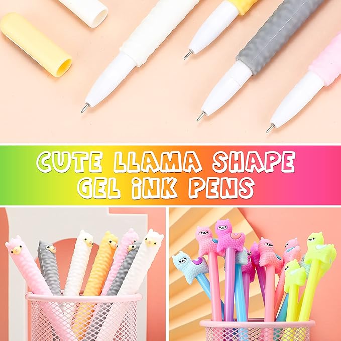 Tenare 12 Pieces Lama Pens Alpaca Gel Ink Pens Kawaii Cute Animal Black 0.5 mm for Kids