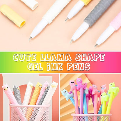 Tenare 12 Pieces Lama Pens Alpaca Gel Ink Pens Kawaii Cute Animal Black 0.5 mm for Kids