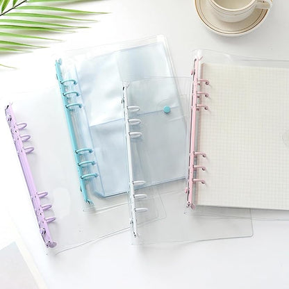 6 Pack PVC A6 Binder Transparent 6 Ring Binder Clear Soft PVC Notebook Cover Budget Planner Binder Notebook Shell Folder Cover with Snap Button for Refillable Notebook School Office Meeting