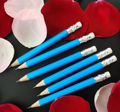 Adhere 25pcs Golf Pencils with Eraser Pre sharpened Hexagon half Wooden Pencils Graphite 2B for Golf Event Scoring,Classroom,Wedding,Company Meetings,Pew, Pocket (Light Blue)