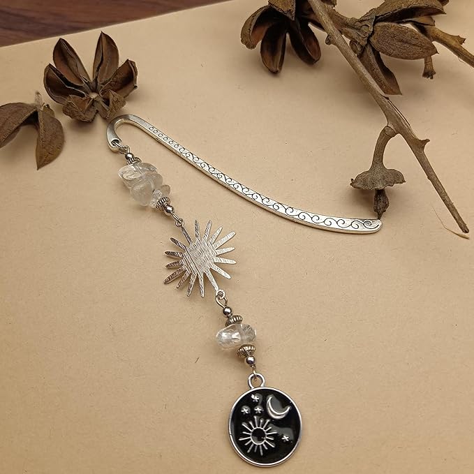 Retro Metal Bookmark for Bookish Gifts Wing Mask Bow and Arrow Charms Book Mark for Book Lover Gifts for Women Men (Sun and Star)