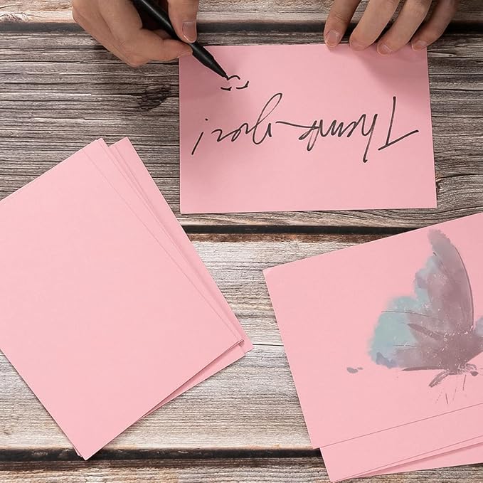 100 Pack Thick Paper Cardstock Blank Heavy Cards Stock for Invitations, Greeting Cards Making, Postcards, Photos, 250GSM Thick Paper (Pink, 5x7 inches)