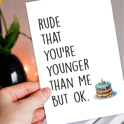Rude But Ok Birthday Card for Friend, Funny Cousin Birthday Card for Little Brother Sister, Lovely Younger than Me Birthday Card
