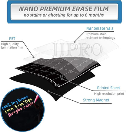 Magnetic Chalkboard Monthly Calendar with neon Bright Liquid Chalk Markers – Black Refrigerator Monthly Planning Board w/Bonus - Grocery List and Notepad for Kitchen Refrigerator