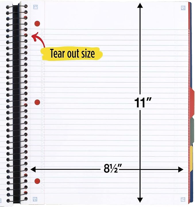 Five Star Advance Spiral Notebook + Study App, 3 Subject, College Ruled Paper, 8-1/2" x 11", 150 Sheets, Spiral Guard, Movable Tabbed Dividers and Pockets, Blue (73138)