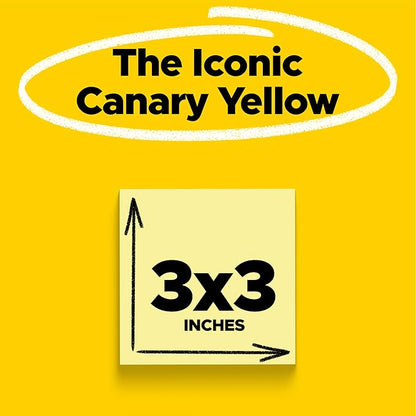 Post-it Super Sticky Notes, 5 Sticky Note Pads, 3 x 3 in., School Supplies, Office Products, Sticky Notes for Vertical Surfaces, Monitors, Walls and Windows,Canary Yellow