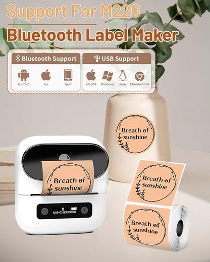 Phomemo Labels-Brown Sticker Circle Thermal Label for Jam and Jelly Jar Labels, and More (1.96" x 1.96" Round, 140 Labels/Roll) Compatible with M110/M220/M221/M110/M120/M250, Black on Brown, 50 x 50mm