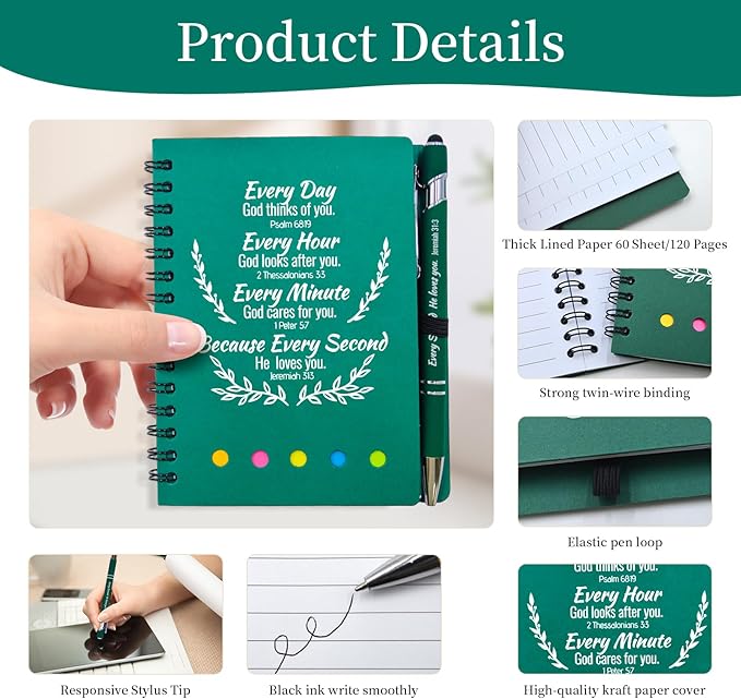 40 Pcs Bulk Christian Gifts Prayer Journal for Woman - 20 Set Religious Notepad with Christian Pen - Bible Notebook - Church Gifts for Mother's Day, Bible Study, and Family Devotions ( Green )