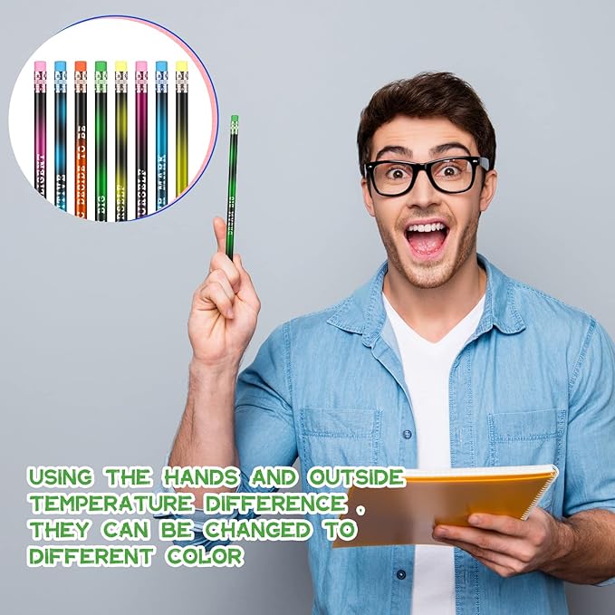 Epakh 100 Pcs Inspirational Pencils Color Changing Pencils Bulk with Eraser HB Wooden Pens Gift for Kids Students Classroom Christmas Party(Black,Classic Style)