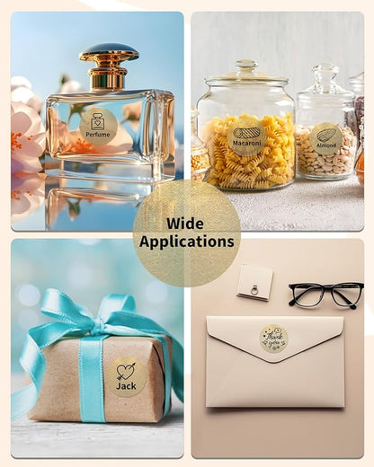 Phomemo Labels-Gold Sticker Circle Thermal Label Compatible with M110/M220/M100/M150/M250/M120/M200/M221 Label Maker, Black on Golden, 1.96"x1.96"(50x50mm)