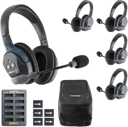 Eartec UL5D Ultralite-HD 5-Person Full Duplex Wireless Intercom Headset Communication System, Dual Ear Headsets, Up to 1000ft Range, U.S. Company
