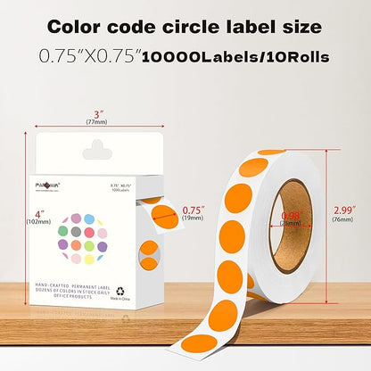 PARLAIM 10 Rolls 3/4" Dot Stickers, 10000 Pack Round Color-Code Circle Labels, Orange Sticker for Color Coding