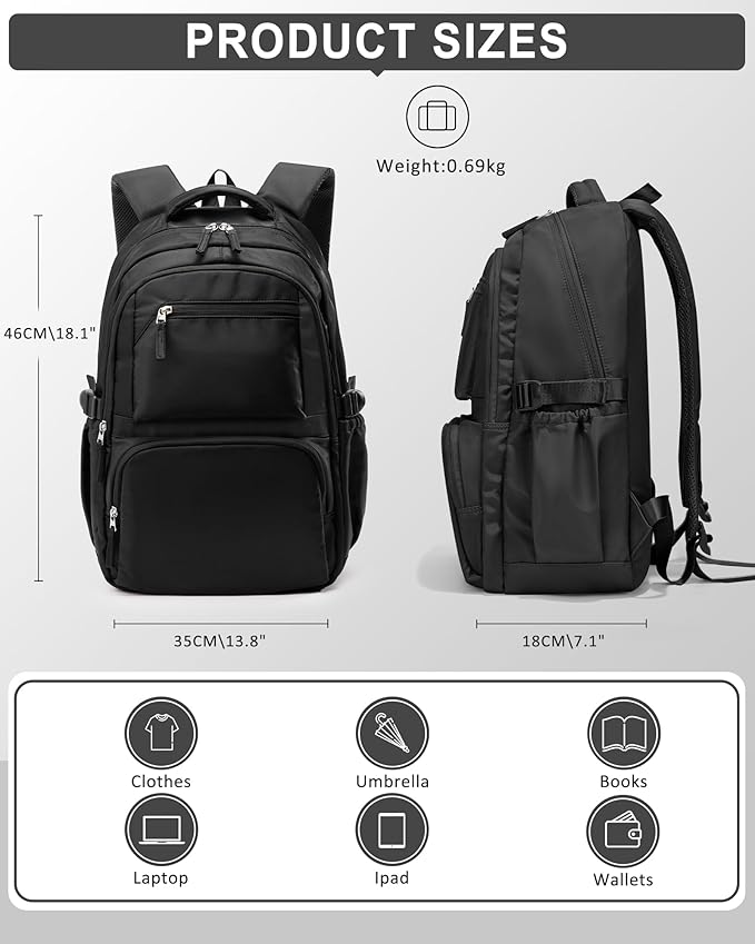 Lightweight School Backpack, College Bookbag for Boys Girls, 15.6 Inch Laptop Work Bag, Gym Backpack for Men Women, Waterproof Backpack for Campus School, Business, Large Backpack for Boys