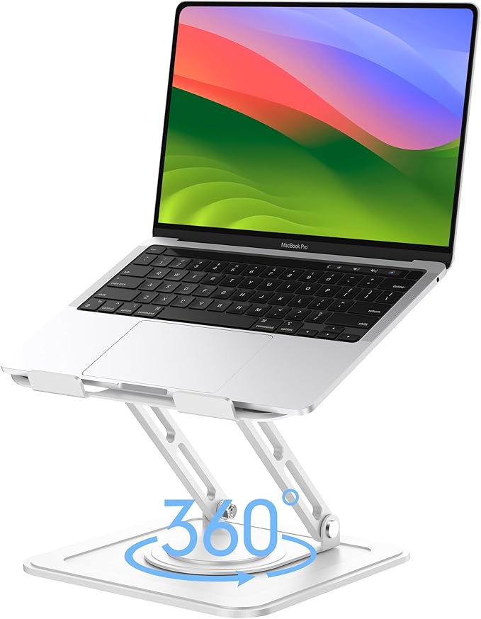 Laptop Stand for Desk, Adjustable Computer Stand with 360 Rotating Base, Ergonomic Laptop Riser Foldable Laptop Mount Protable Computer Stand for Laptop Fits with MacBook Pro Air 10-16", White