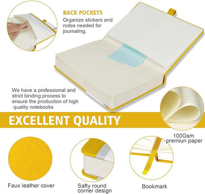 Lined Journal Notebook, 360 Numbered Pages(With page number), Thick Journal for Writing A5 College Ruled Notebook, 100gsm Lined Paper, Leather Hardcover, 5.75'' X 8.38''-1 Pack, Yellow