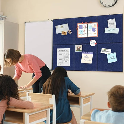 Smarpau Large Cork Bulletin Board 48"x36" Cork Board Wall Tiles 12 Pack Corkboards for Walls Cork Board Felt Board Tiles for Office Home Blue Pin Board Tack Board Alternative