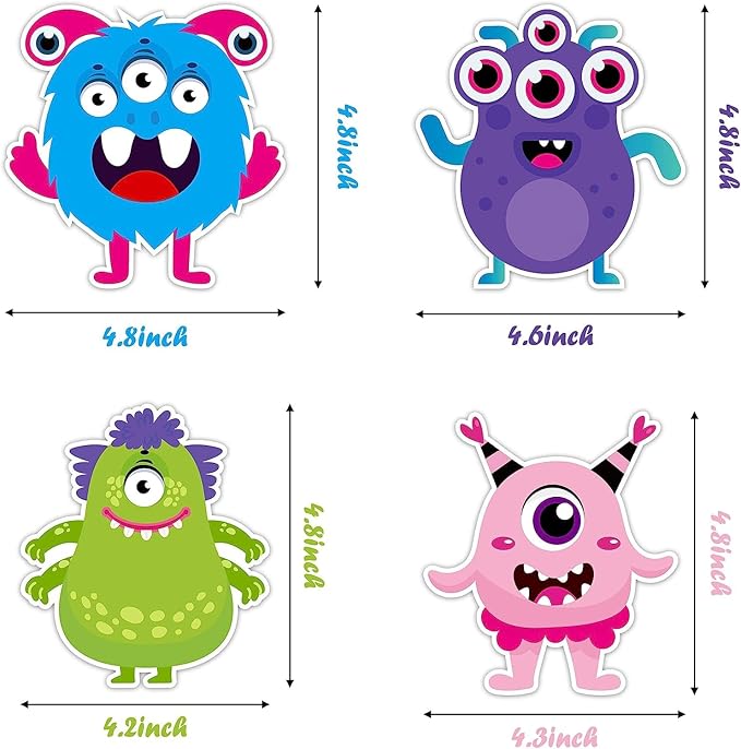 BeYumi 45Pcs Monster Cutouts Bulletin Board Decorations Set Colorful Cartoon Wall Decals Stickers DIY Cardstock Paper Cutout for Back to School Classroom School Nursery Bedroom Monster Birthday Party