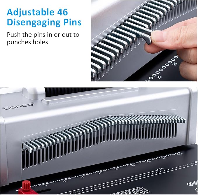 TIANSE Spiral Coil Binding Machine, Manual Book Maker Punch Binder with Electric Coil Inserter, Comes with 100pcs 5/16" Plastic Coil Binding Spines & Plier for Letter Size, A4, A5 or Smaller Sizes