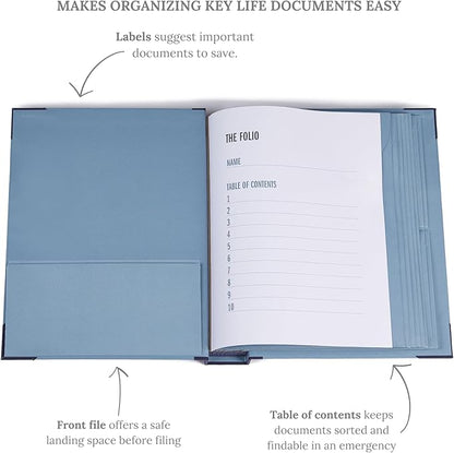 Savor | 2025 Updated Edition The Folio™ Document Organizer|Custom Dyed Cloth Bound Expanding File Folder for Important Papers, Emergency Binder,Birth Certificates,Social Security Cards, and Passports