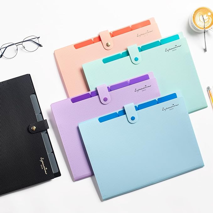 Sooez Expanding File Folder, Letter Size Accordion File Organizer, 5 Pocket Folders for Documents, Portable Filling Products for School Office Supplies, Black