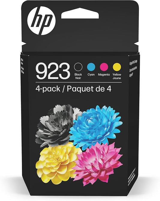 HP 923 Black, Cyan, Magenta, Yellow Ink Cartridges (4-Pack) | Works OfficeJet 8120 Series, OfficeJet Pro 8130 Series | Eligible for Instant Ink | 6C3Y6LN
