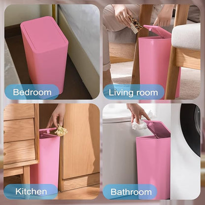 SHPMXUPW 3 Pack Bathroom Small Trash Can with Lid,10L / 2.6 Gallon Slim Garbage Bin Wastebasket with Pop-Up Lid for Bedroom, Office, Kitchen, Craft Room, Fits Under Desk/Cabinet/Sink