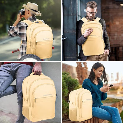 Lapsouno Extra Large Backpack, Laptop Backpack, Carry on Backpack, Sturdy 17 Inch TSA Friendly with USB Port, College School Bag Gifts for Men Women, Light Yellow