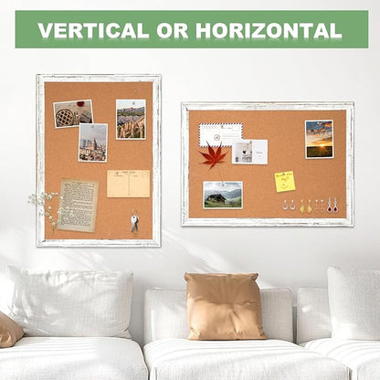 DOLLAR BOSS White Cork Board - 36 X 24 Inches, Rustic Wooden Frame, Decorative Vintage Hanging Pin Board for Office & Home Decor