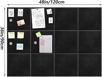 YOUEON Black Felt Bulletin Board for Wall 48" x 36", 12 Pack Black Cork Board Alternative with Pushpins & Self Adhesive Stickers, Soundproof Wall Tiles, Pin Boards for Home Office School