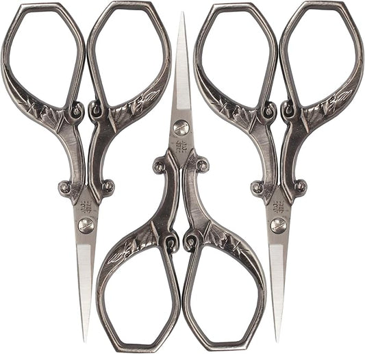 JubileeYarn Chinese Wing & Cloud Embroidery Craft Scissors - Antique Silver - 3 Scissors
