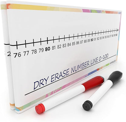 SCRIBBLEDO 0-100 Dry Erase Number Line Board for Students Double Sided 4 Feet with a Red & Black Dry Erase Marker Featuring 0-100 Number Line on One Side and Blank Line on The Reverse