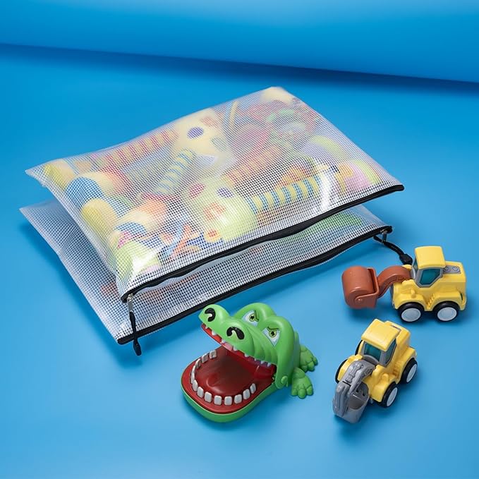 AUSTARK 10 Pcs Zipper File Bags, Waterproof Plastic Mesh Pouch for Office School, Board Game Storage Bags (B4 Size 15''x11'', White and Black)