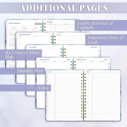 2026 Planner, A5 Weekly and Monthly Planners with Tabs, Spiral Bound Daily Calendar 2026 Planner, Agenda Organizers from Jan. to Dec., Hardcover Habit Tracker Journal 6.18" x 8.5"(Blue Marble)