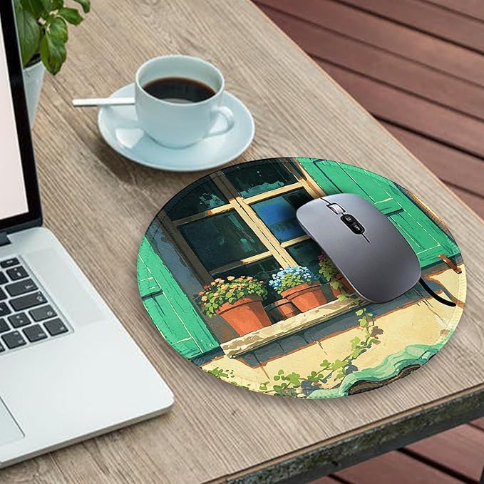 Gctriki Anime Black Cat Mouse Pad, Cute Round Computer Mouse Pads for Desk Laptop Gaming, Stitched Edge Non-Slip Rubber Base, Cute Cat Home Office Desk Accessories Decor for Women