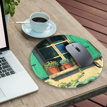 Gctriki Anime Black Cat Mouse Pad, Cute Round Computer Mouse Pads for Desk Laptop Gaming, Stitched Edge Non-Slip Rubber Base, Cute Cat Home Office Desk Accessories Decor for Women